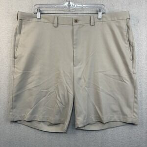 Haggar Cool 18 Pro Shorts Men's 42 Khaki Expandable Waist 2-Way Stretch Golf